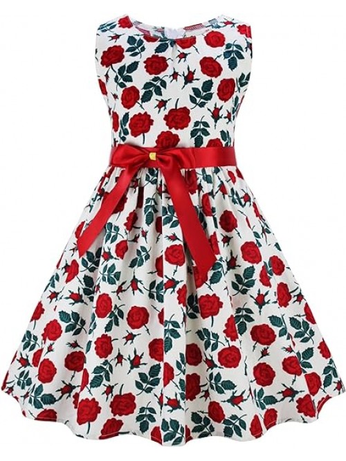 E74  Kid Floral Cotton Girls Dresses Summer Girl C...