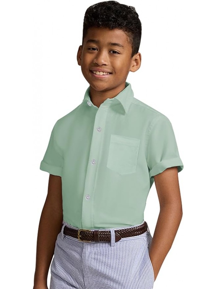 Boys Dress Shirts Boy Button Down Shirt Short Sleeve Removable Bow Tie Button Up White Formal Graduation 6-10 Size