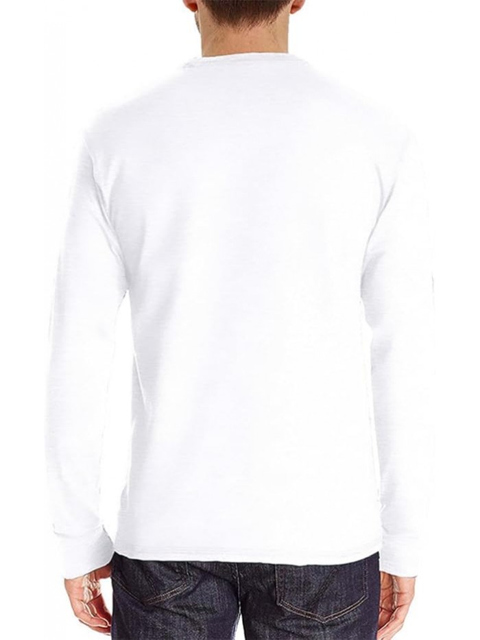 White Mens Fashion Henley Shirts Long Sleeve Button Cotton T-Shirt with Pocket