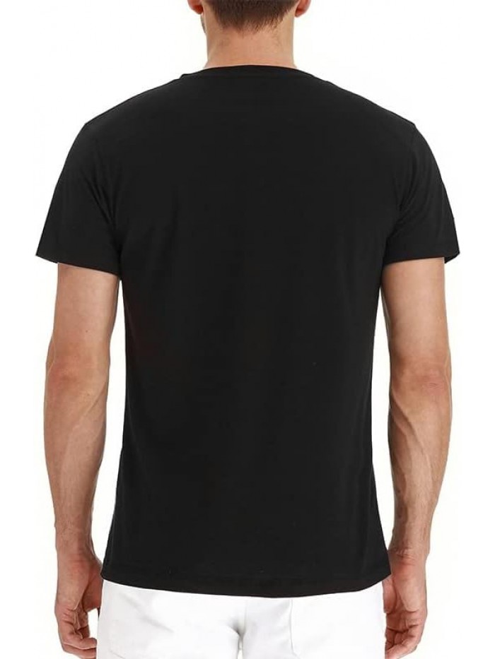 Black  Mens Fashion Henley Shirts Long Sleeve Button Cotton T-Shirt with Pocket