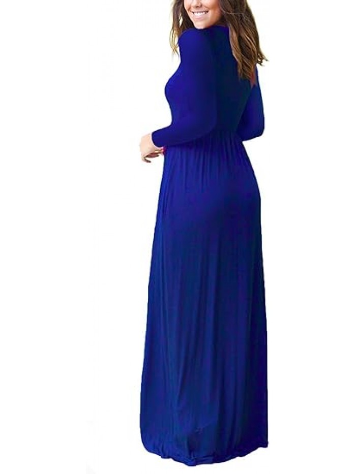 Women's Long Sleeve Loose Plain Maxi Dresses Casual Long Dresses with Pockets