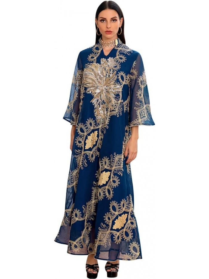 Women Muslim Abayas Applique Embroidery Long Sleeve Formal Dress Full Cover Islamic Dubai Robe Kaftan Prayer Clothes