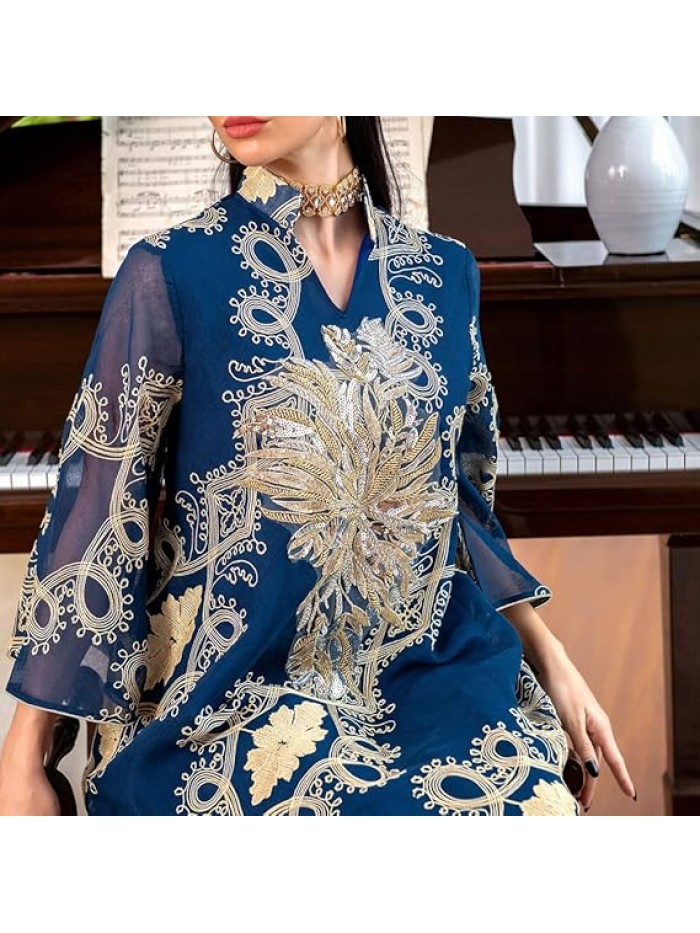 Women Muslim Abayas Applique Embroidery Long Sleeve Formal Dress Full Cover Islamic Dubai Robe Kaftan Prayer Clothes