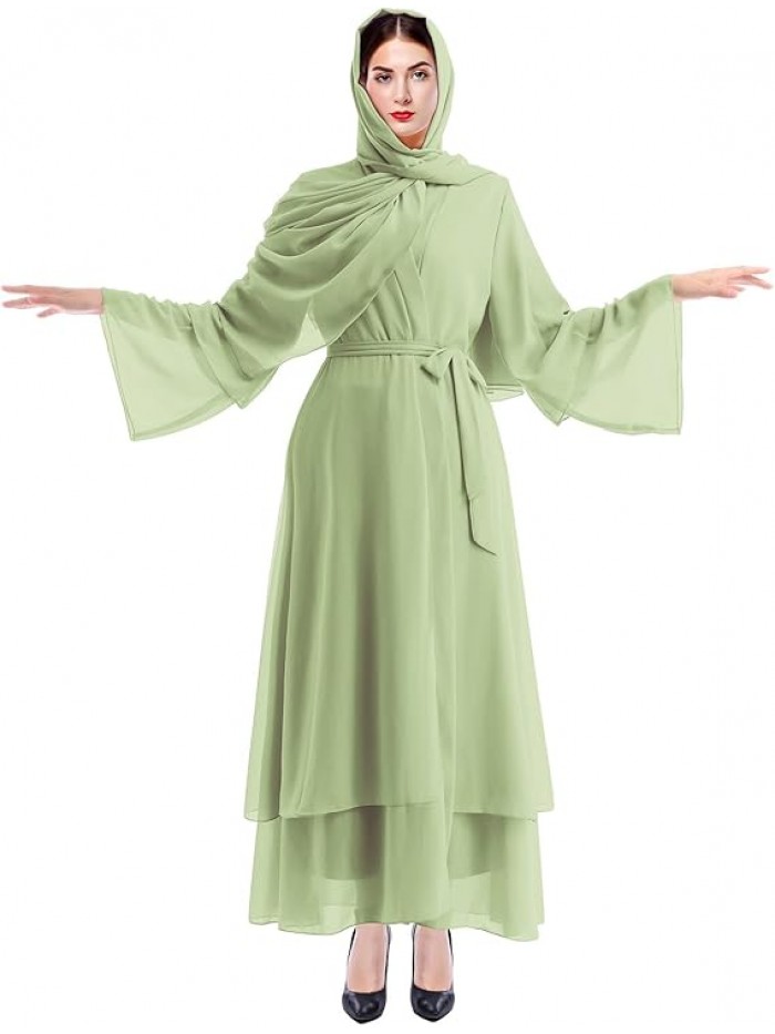 Women Muslim Cardigan Abaya Maxi Dress Open Front Chiffon Dubai Style Cardi Robe Muslim Dresses
