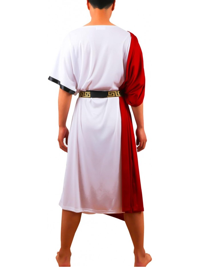Men's Deluxe Classic Toga Costume Set Including Tunic,Belt Roman Costume White God Burgundy Summer Partywear