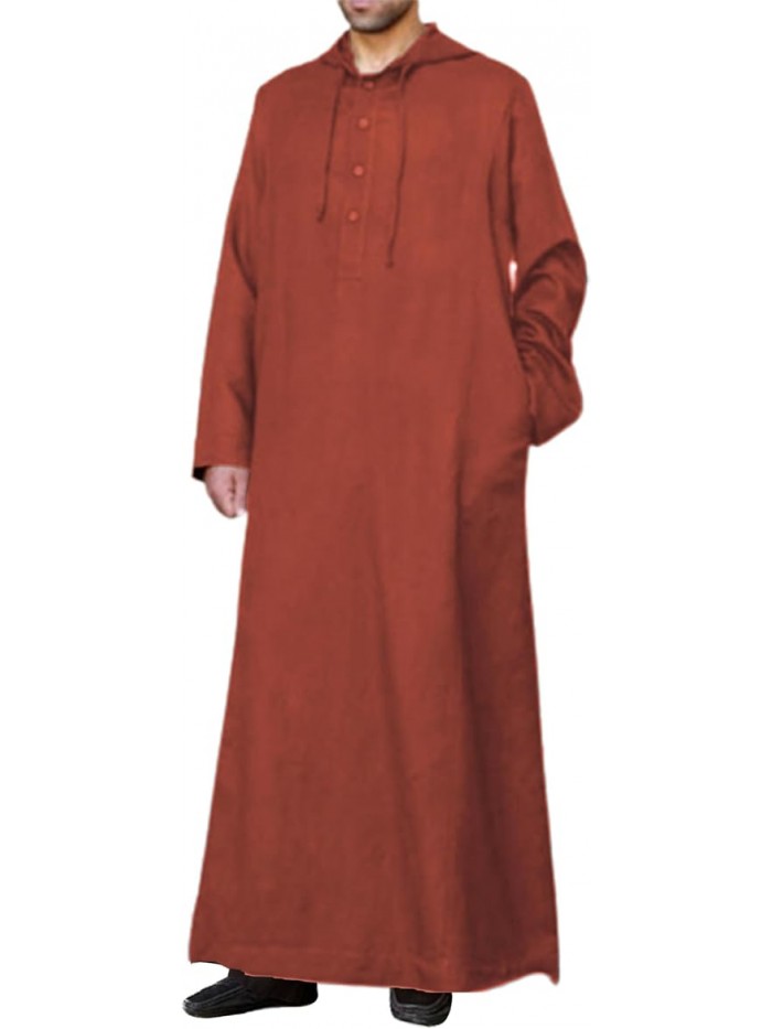 Long Sleeve Kaftan Thobe Button down Men Thobe with Pocket Big and Tall Kaftan Muslim Men Thobe