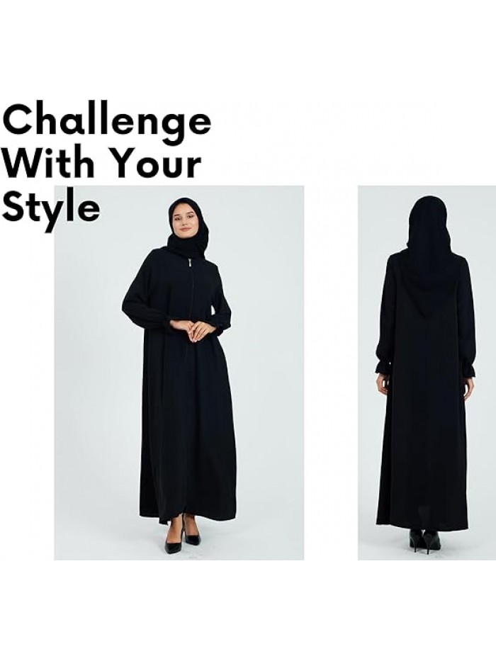 Abaya for Muslim Women | Zipper Front Long Sleeve Modest Abayas Prayer Dresses | Iraq Modest Fashion