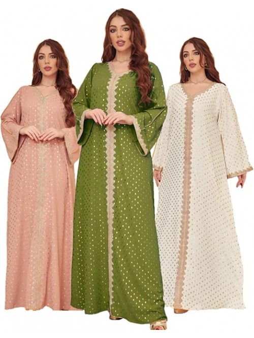 Women's Muslim Islamic Abaya Dress Elegant V Neck ...